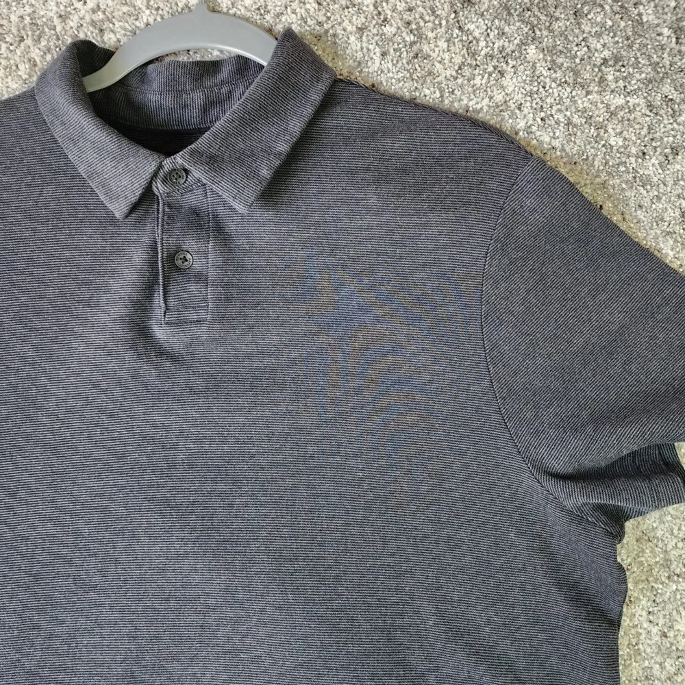 Banana Republic Polo Shirt Mens‎ XL Grey Micro Stripe Cotton Short Sleeve EUC